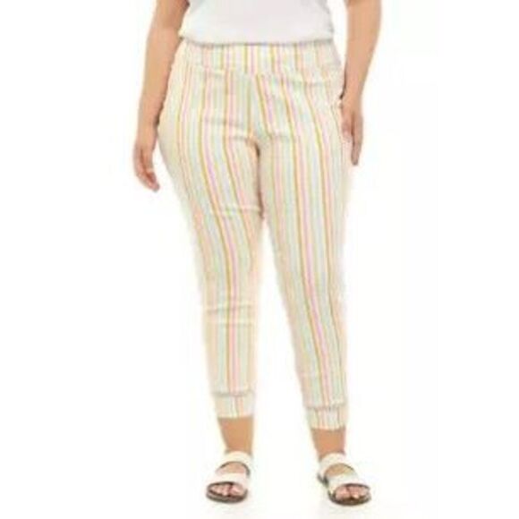 Crown & Ivy Cardi White and Bright Striped Pull On Capri Pants Size 20 W NWT - Picture 1 of 10